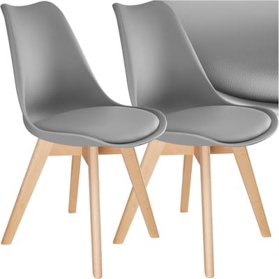 tectake® Eetkamerstoel Frederikke - Set van 2 Eetkamerstoelen met Gevoerde Stoffen Zitting - Massief Houten Poten - Ergonomische Stoelen geschikt voor Woonkamer, Eetkamer, Slaapkamer en Keuken - Draagkracht 120kg - Grijs