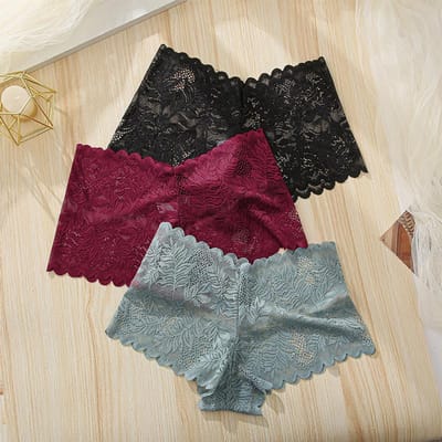 3 stuks Sexy Kant BH's voor Dames Met Bloemenranden Seduction Naadloze Slipjes Exquisite Ondergoed Comfort Onderbroeken XL&3pcs black