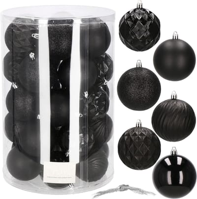 Springos Kerstballen | Kerstversiering | Onbreekbaar | 30 Stuks | 8 cm | Zwart