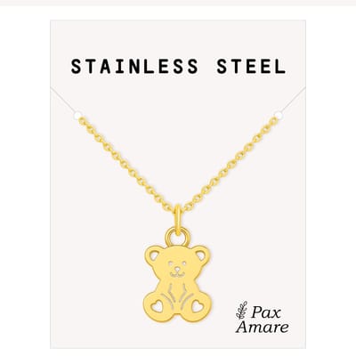 Stainless Steel Schattig Beertje Ketting Goudkleurig - 45cm + 5cm Verstelbaar Roestvrij Staal - Schattige Cadeau Hanger - Pax Amare