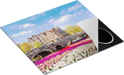 Chefcare Inductie Beschermer Amsterdamse Huisjes aan de Grachten - 60x50 cm - Afdekplaat Inductie - Kookplaat Beschermer - Inductie Mat