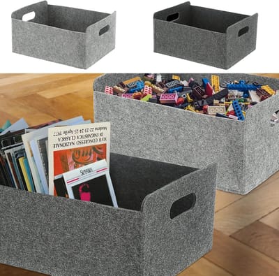 Opbergdoos BoxM Set van 2 | Vilt Opvouwbaar 31 cm x 25 cm x 13 cm Lichtgrijs Donkergrijs | Vilten Box Mand (1 x 2-Delige Set)