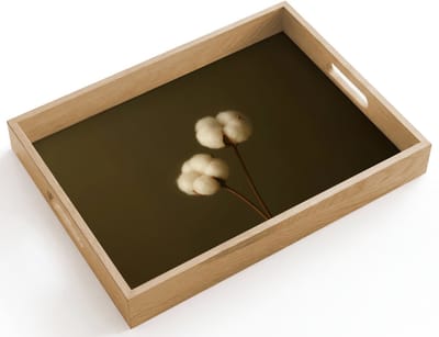 Dienblad hout 40x30 cm - Schootdienblad - Takken - Katoen - Wit - Bollen - Borrelplank rechthoek - Plateau dienbladen