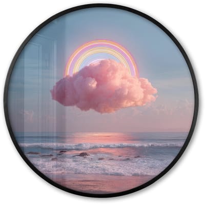 Poster in lijst Rond - Fotolijst 60x60 cm - Posters - Wolk - Regenboog - Zee - Ronde posterlijst zwart - Decoratie - Wanddecoratie woonkamer - Muurdecoratie slaapkamer