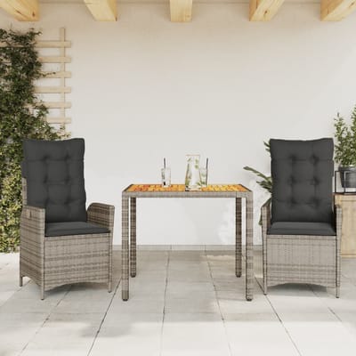 vidaXL - 3-delige - Tuinset - met - kussens - poly - rattan - grijs