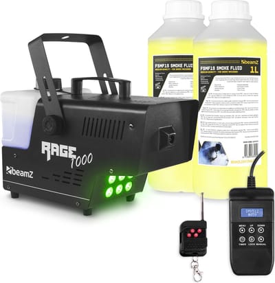 BeamZ RAGE1000LED rookmachine met 6 RGB LED’s - 2 liter rookvloeistof en draadloze afstandsbediening - 1000W