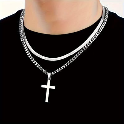 VANDAAG VERZONDEN - Dubbele Ketting - Cor&Sinho® - Kruis 4,5cm - Christelijk - Roestvrijstaal
