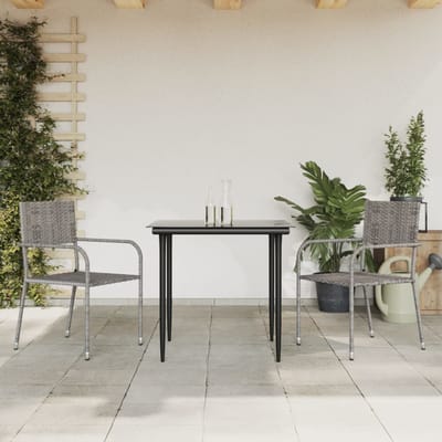 vidaXL - 3-delige - Tuinset - poly - rattan - en - staal - grijs - en - zwart