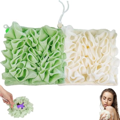 2-in-1 Badzeep Spons en Douche Scrubber, Loofah Puff voor Bad en Douche, Ideaal voor Huidverzorging en Ontspanning