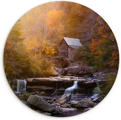 WallCircle® Wandcirkel 90x90 cm - Muurcirkel Herfst - Landschap - Huis - Natuur - Landelijk - Muurdecoratie woonkamer - Wanddecoratie slaapkamer - Kamer decoratie accessoires - Ronde schilderijen - Woonaccessoires cirkel binnen