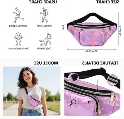 Modieuze uniseks heuptas voor casual gebruik, perfect voor reizen, sport en wandelen, met handige zakken in roze kleur