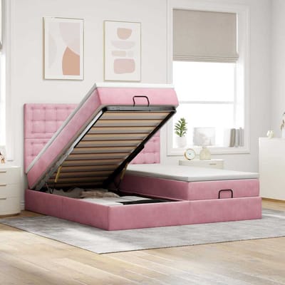 vidaXL - Ottoman - bed - met - matrassen - 160x200cm - fluweel - roze