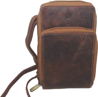 Oi Hunter bruin lederen Festival tasje verticaal / plat herentasje of damestasje met pasjesvakjes / rits tasje voor vakantie / dun schoudertasje met ritsen / RFID safe / bruin leer / 406H