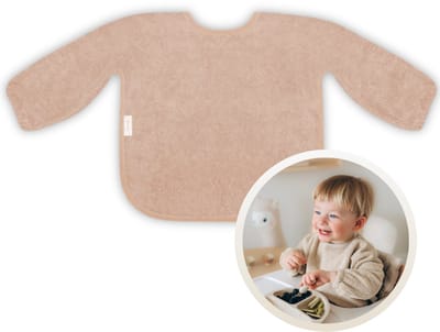 Funnies Slab met Mouwen Pinkstone - Zachte Slab voor Baby’s - 100% Katoenen Badstof - Makkelijk Wasbaar in de Wasmachine - Slabbetjes, Kwijlslab, Schort, Kliederschort, Eet- en Speelslab - Ideaal voor Eten, Knutselen en Spelen