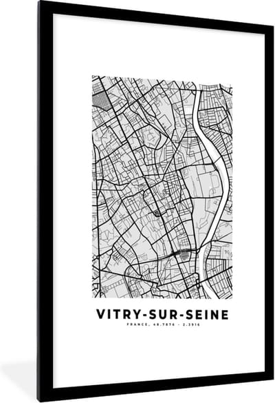 Fotolijst incl. Poster - Kaart - Stadskaart - Frankrijk - Vitry-sur-Seine - Plattegrond - 60x90 cm - Posterlijst