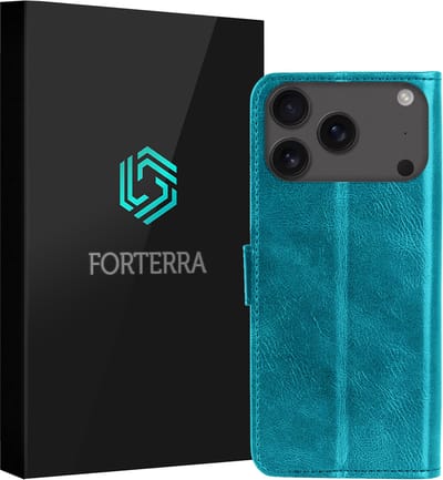 Hoesje Geschikt voor Apple iPhone 17 Pro - Luxe Bookcase - Walletcase Hoes - Portemonnee - Cover - Turquoise