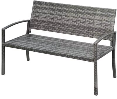 Tuin bank - Twee zits bankje - Voor Buiten & Veranda - All-Weather PU-Rieten Design met Stalen Frame - Lichtgewicht en Eenvoudige Montage - Tuinmeubilair - Grijs