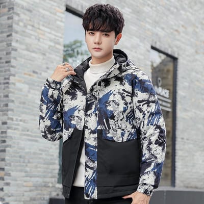 Doudoune pour homme Nouveau Manteau d'hiver chaud épaissi Beau Tendance Marque Court Vêtements d'hiver pour étudiant XXXL bleu