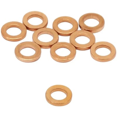 Set van 10 platte koperen motoraftapplug pakkingen Artein 5x9x1,50 mm