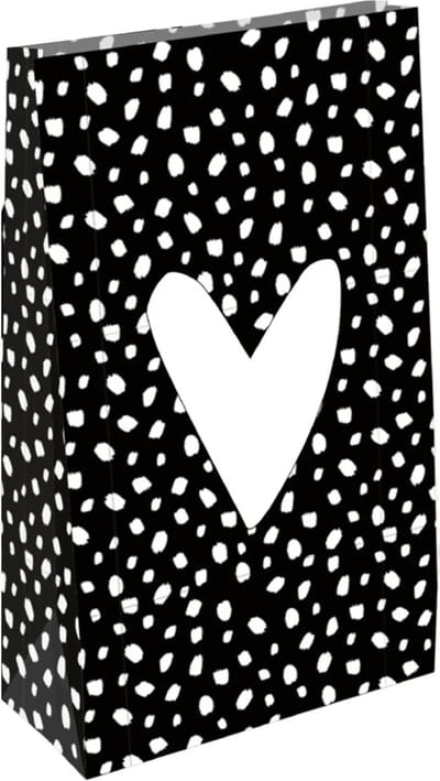 Blokbodemzakken Cadeau Traktatie Inpakken - Zwart Wit Hartjes - Extra Groot XXL - 18 x 8 x 30 cm - 8 stuks