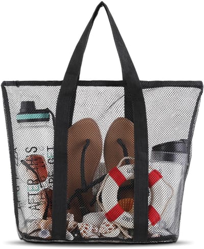 Dailygoods- Strandtas met rits waterdicht - Grote netstrandtas - Opvouwbare handtas - Zwembadtas - Zandspeelgoedtas - Geschikt voor vakantie, reis - Afmetingen 47 x 4,5 x 36,5 cm - Beach Bag