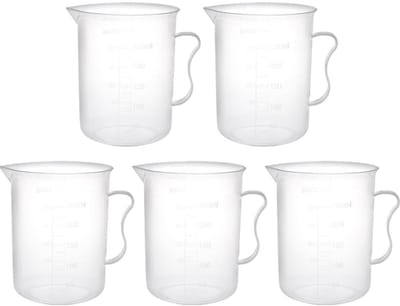 Dailygoods- Maatbekers 250ml - Plastic Maatbekers - Hittebestendig - Mengbekers - Laboratoriumbekers - Transparant - Set van 5 stuks - Meetbekers