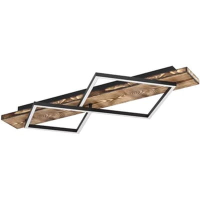 Eglo Plafondlamp Boyal - Zwart - Hout - Warm Wit - 28w