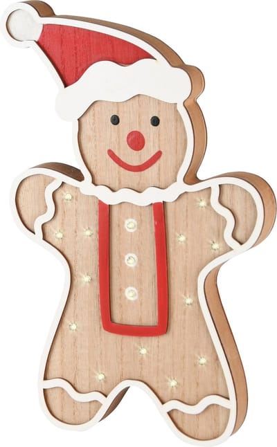 Dekoratief | Deco cookie staand, naturel/rood, hout, LED, 18x7x29cm | A245596