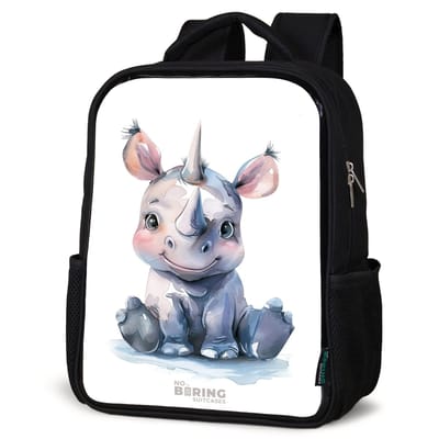 NoBoringSuitcases.com® - Rugzak zwart - Schooltas jongen & meisje - Baby neushoorn - Rugtas voor school - Boekentas kind - Schoolrugzak - Kinderrugzak