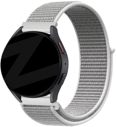 Bandz Hoogwaardige nylon band met klittenband geschikt voor Garmin Vivoactive 6 / 5 / 3 / Vivomove / 3 / HR / Style / Luxe / Sport / Trend / Forerunner 645 / 570 / 245 / 170 / 165 / 70 / 55 / Venu / SQ / SQ2 / 2 Plus / Approach S12 - Zeeschelp grijs
