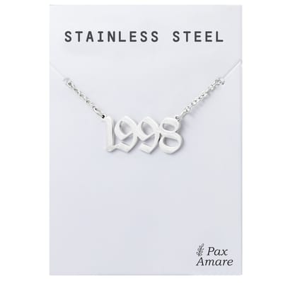 Jaartal 1998 Ketting Zilverkleurig - Stainless Steel - Sieraad op Cadeau Kaartje - Jaar Hanger - Pax Amare