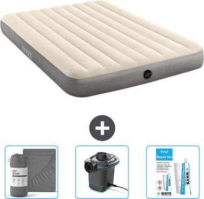 Intex Luchtbed - 2-Persoons - 152 x 203 x 25 cm - Beige - Inclusief Hoeslaken - Pomp en Reparatieset
