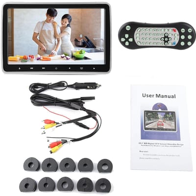 Lecteur DVD d'appuie-tête de voiture TFT HD 10,1 pouces à clipser Moniteur numérique portable en forme d'oreiller black