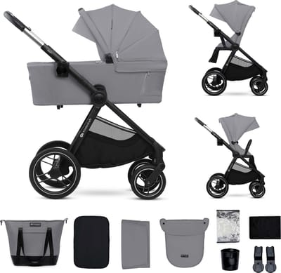 Kinderkraft NEA 2 Kinderwagen 2-in-1 - Tot 27 kg - Lichtgewicht & Compact Inklapbaar - Vering op Alle Wielen - Lekvrije Wielen - Grijs