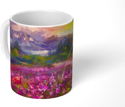 Mok - Koffiemok - Schilderij - Olieverf - Bloemen - Natuur - Zon - Mokken - 350 ML - Beker - Koffiemokken - Theemok