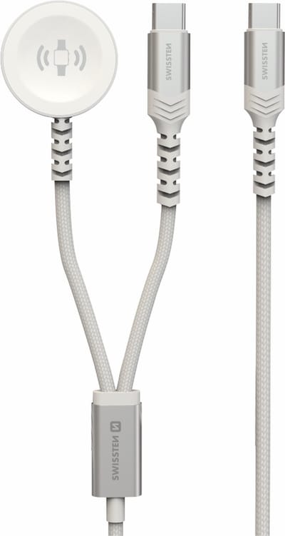 Swissten Draadloze 2 in 1 Magnetische Oplader - Geschikt voor Apple Watch en Smartphone - USB-C - 1.2M - Wit