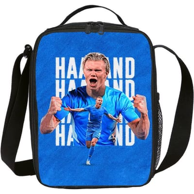 Sac à lunch isotherme Haaland Star du football Boîte à lunch Sac fourre-tout étanche Boîte à lunch Sports de football Sacs de rangement pour aliments Sac thermique