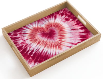 Dienblad hout 40x30 cm - Schootdienblad - Hartvorm - Roze - Tie dye - Borrelplank rechthoek - Plateau dienbladen
