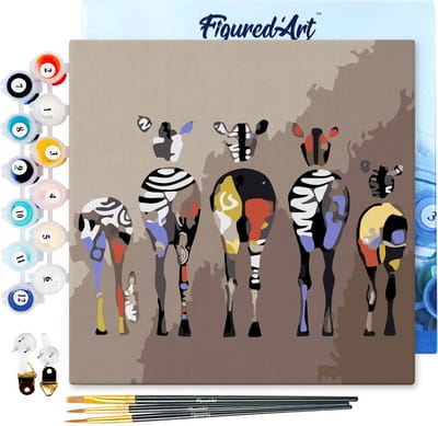 Figured'Art Mini Schilderen op Nummer Volwassenen 20x20cm met lijst Zebra's van achter - Klein Formaat Creatieve Hobby Kit DIY Art Nummer Compleet