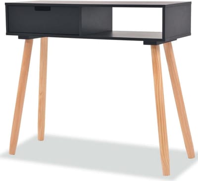 Wandtafel Massief Hout Zwart voor Woonkamer en Hal | Smalle Tafel met Lade