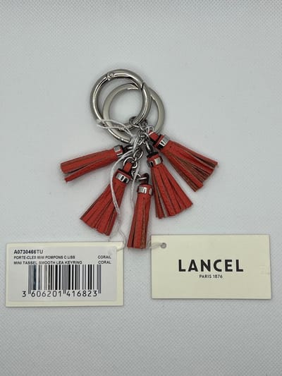Lancel Sleutelhanger Tassensierraad Pompon leder Red - Corail 3,5 x 14 x 1,5 cm