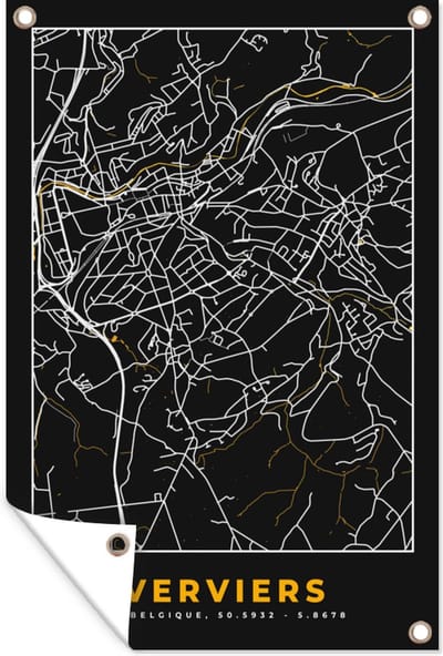 Muurdecoratie Kaart - Verviers - Stadskaart - Plattegrond - Goud - 120x180 cm - Tuinposter - Tuindoek
