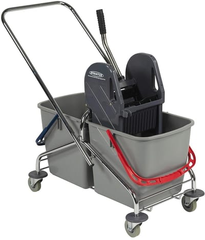 Dubbele rijemmer chroom, 2x27L voor professionele reiniging