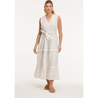 Shiwi Julia Dress Open Palm Embro Palm Broderie Off White Size: XS | Midi Dresses Outlet | Dames | Ecru