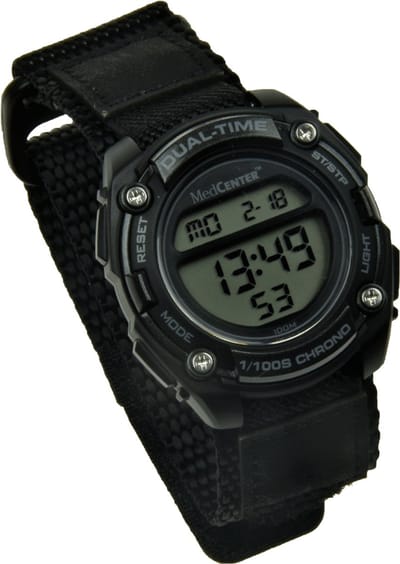 alarm/herinnerings horloge - 5 geluidsalarmen - grote wijzerplaat - Stoer-klittenbandsluiting-Zwart