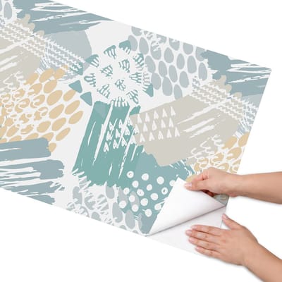Coloray Meubel Wrap Folie - Turkoois Meubelfolie - 65x130 cm - Plakfolie Meubels Moderne abstractie - Decoratiefolie Zelfklevend - Modern Meubelfolie - Meubelfolie Zelfklevend - Badkamer decoratie - Abstractie
