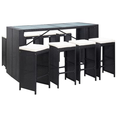 vidaXL - 9-delige - Tuinbarset - poly - rattan - zwart