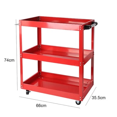 Rode Gereedschapswagen met 3 Lagen – 100kg Draagkracht – Verrijdbare Tool Cart met 4 Wielen