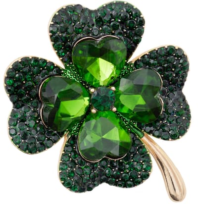 Groene Klavertje Brosche met Zirkonia - Gelukssymbool