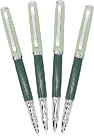 Set van 4 Morandi Kleurige Metalen Vulpen met Inktconverter en Fijne Nib in Groen voor Schrijven en Tekenen